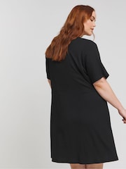 Simply Be Black Waffle Lace Trim Skater Dress - Image 2 of 3