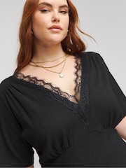 Simply Be Black Waffle Lace Trim Skater Dress - Image 3 of 3