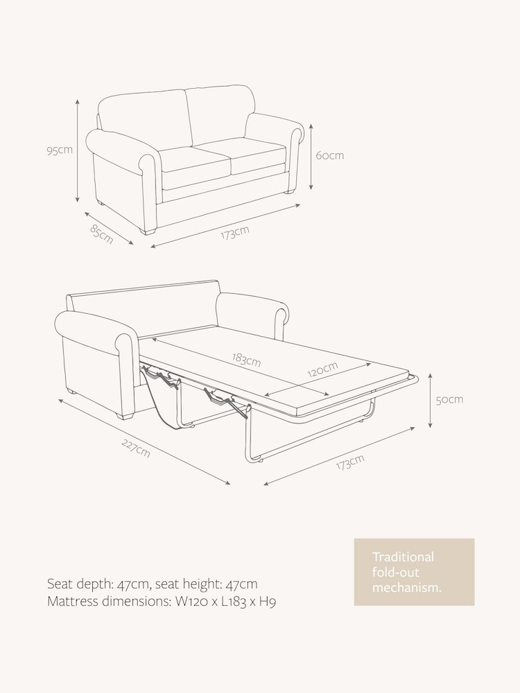 Jay-Be Cosy Chenille Dreamy Cream Heritage 2 Seater Sofa Bed - Image 6 of 6
