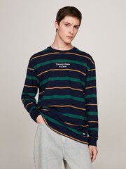 Tommy Jeans Blue Regular Stripe Long Sleeve 100% Cotton T-Shirt - Image 1 of 6