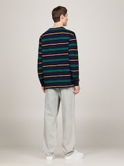 Tommy Jeans Blue Regular Stripe Long Sleeve 100% Cotton T-Shirt - Image 3 of 6