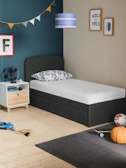 Simple Contemporary Charcoal Grey Kids Matson Trundle Upholstered Bed - Image 3 of 10