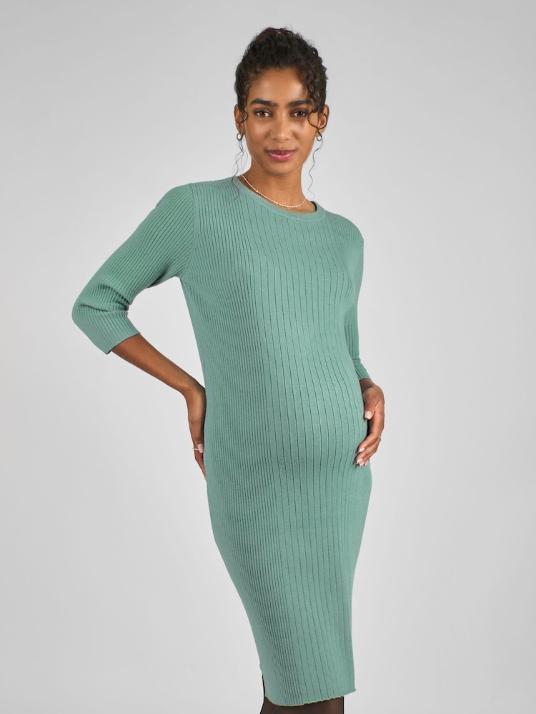 JoJo Maman Bébé Sage Green Knitted Maternity Tube Dress - Image 1 of 4