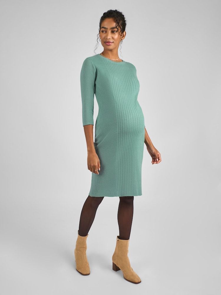 JoJo Maman Bébé Sage Green Knitted Maternity Tube Dress - Image 2 of 4