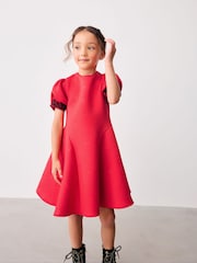 Baker by Ted Baker Red Embossed Mesh Trim Scuba Dress - Image 2 of 8
