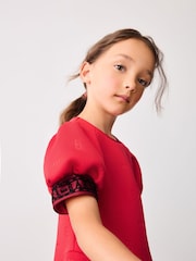 Baker by Ted Baker Red Embossed Mesh Trim Scuba Dress - Image 4 of 8