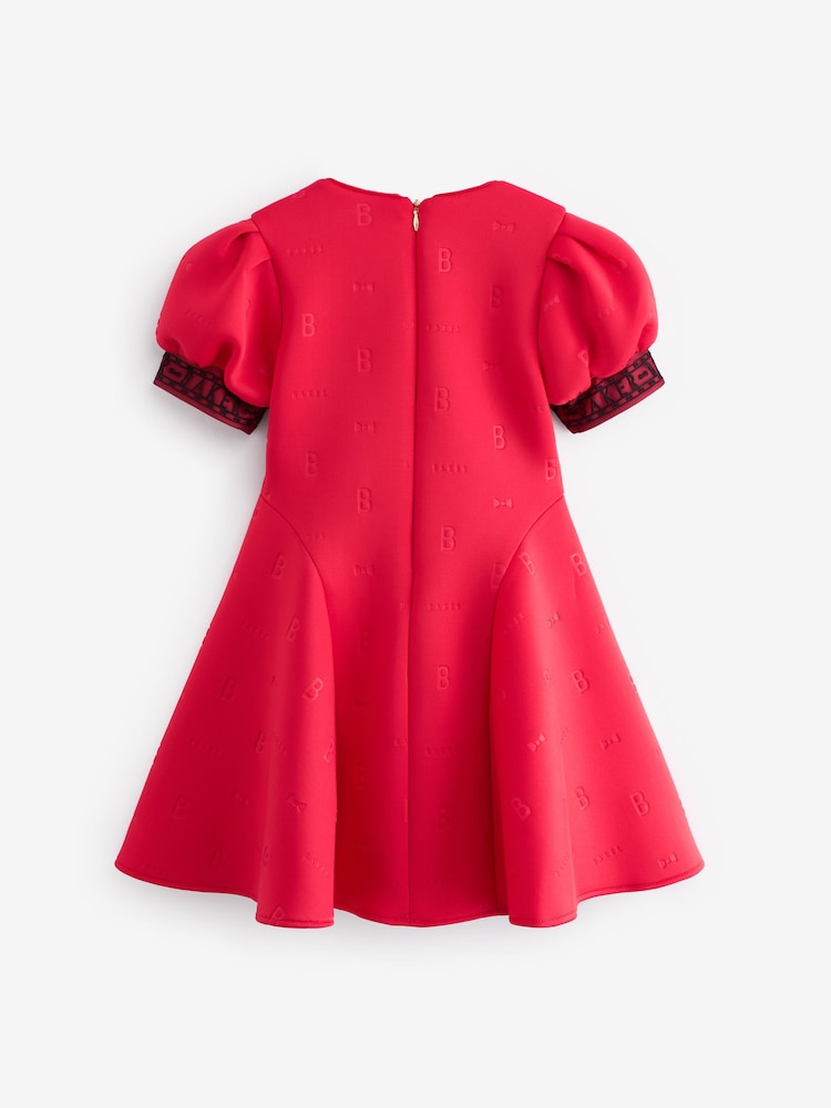 أحمر - فستان سكوبا منقوش ومزيّن بنسيج شبكي من Baker by Ted Baker - Image 6 of 8