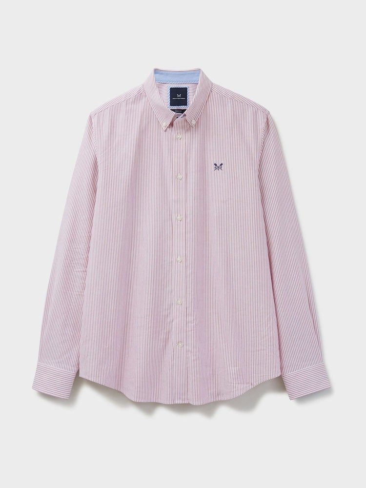 Crew Clothing Red Slim Fit Stripe 100% Cotton Oxford Shirt - Image 5 of 5