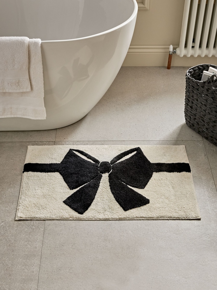 Black/White Bow 100% Cotton Bath Mat - Image 1 of 3