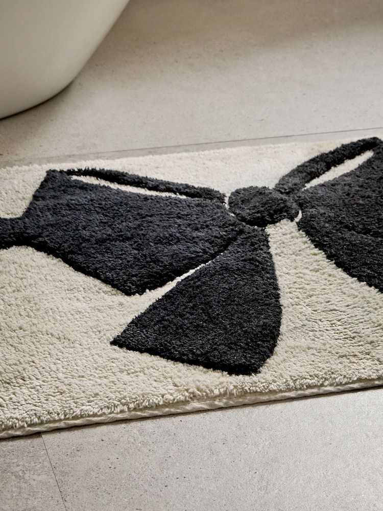 Black/White Bow 100% Cotton Bath Mat - Image 2 of 3