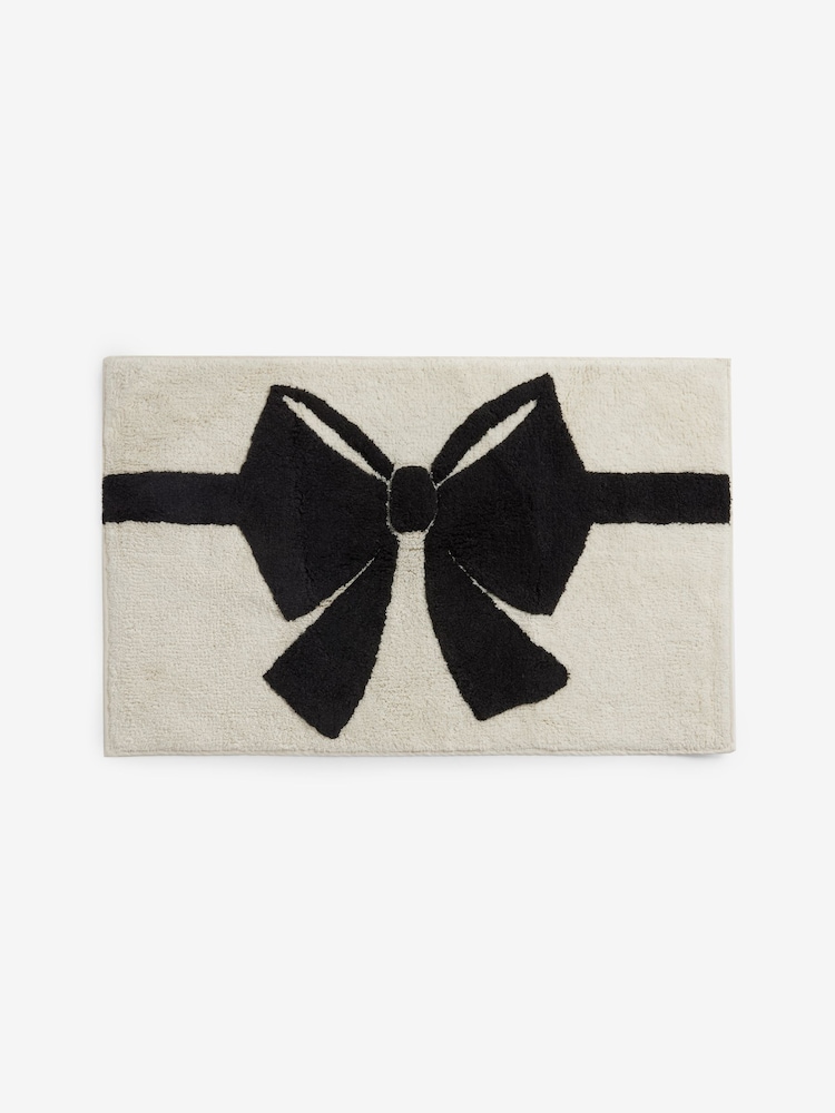 Black/White Bow 100% Cotton Bath Mat - Image 3 of 3