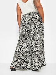 Yours Curve Black Floral Print Shirred Wide Leg Trousers - Image 2 of 5
