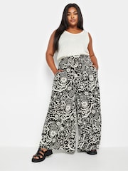 Yours Curve Black Floral Print Shirred Wide Leg Trousers - Image 4 of 5