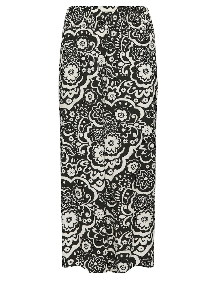 Yours Curve Black Floral Print Shirred Wide Leg Trousers - Image 5 of 5