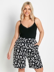 Yours Curve Black Abstract Print Jersey Pull On Shorts - Image 1 of 5