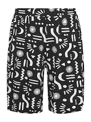 Yours Curve Black Abstract Print Jersey Pull On Shorts - Image 5 of 5