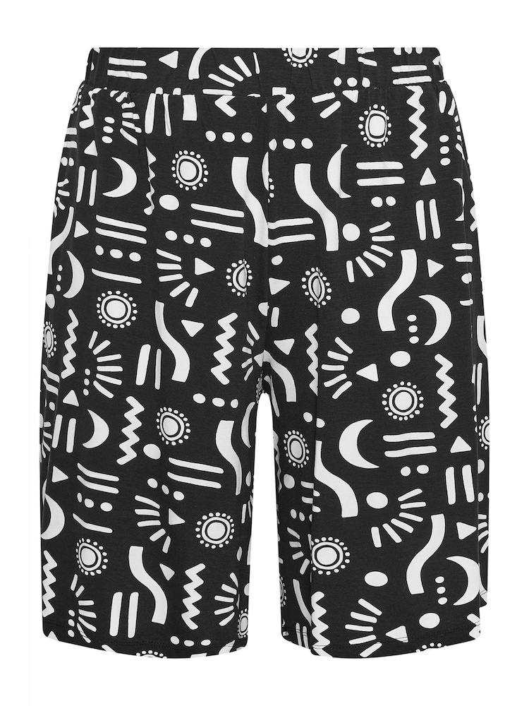 Yours Curve Black Abstract Print Jersey Pull On Shorts - Image 5 of 5