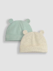 JoJo Maman Bébé Green Rib 2-Pack Baby Hats - Image 1 of 5
