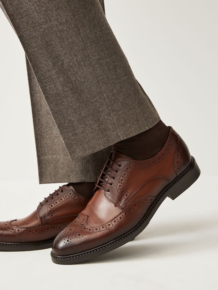 Brown Standard Fit Leather Derby Brogues - Image 1 of 7