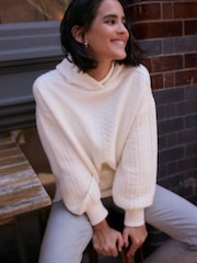 Ecru Creme - Gesteppter, gewaschener Hoodie - Bild 2 von 7