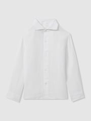 Reiss White Ruban 13-14 yrs Linen Cutaway Collar Shirt - Image 1 of 4
