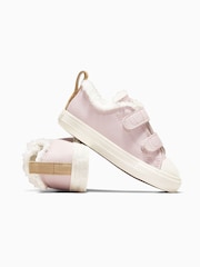 Converse Pink Chuck Taylor Leather Fleece Line 2V Infant Trainers - Image 3 of 5