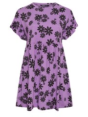 Yours Curve Purple 100% Cotton Daisy Print Frill Sleeve Smock Tunic Dress - Image 5 of 5