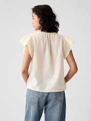 Gap Cream Crinkle Gauze Embroidered Cropped Shirt - Image 2 of 5