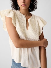 Gap Cream Crinkle Gauze Embroidered Cropped Shirt - Image 4 of 5