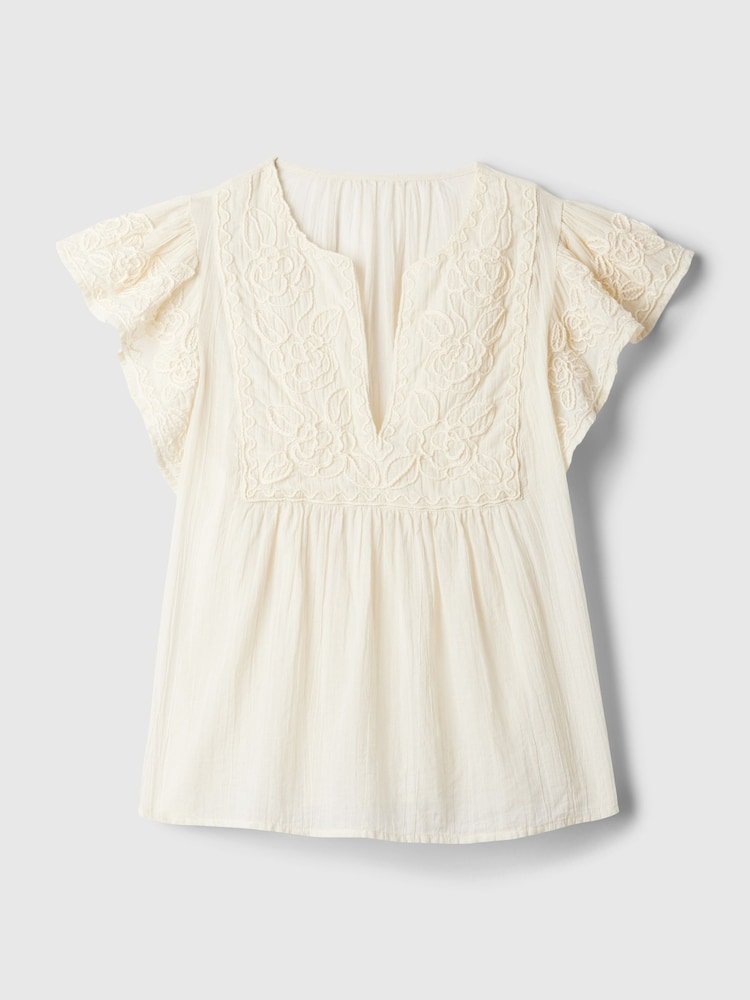 Gap Cream Crinkle Gauze Embroidered Cropped Shirt - Image 5 of 5 Gap Cream Crinkle Gauze Embroidered Cropped Shirt - Image 5 of 5