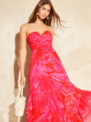 Lipsy Pink Floral Printed Chiffon Bandeau Maxi Dress - Image 1 of 4