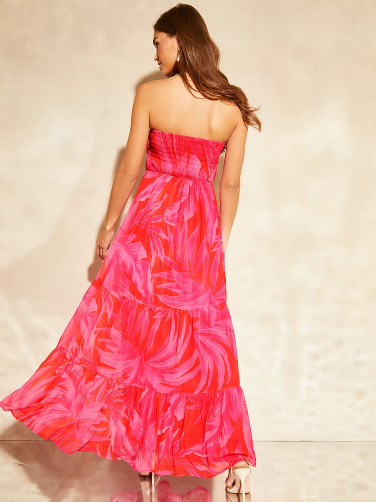 Lipsy Pink Floral Printed Chiffon Bandeau Maxi Dress - Image 2 of 4