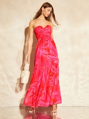 Lipsy Pink Floral Printed Chiffon Bandeau Maxi Dress - Image 3 of 4