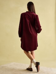Joules Velvet Marlowe Red Nehru Collar Shirt Dress - Image 2 of 8