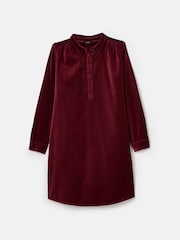 Joules Velvet Marlowe Red Nehru Collar Shirt Dress - Image 8 of 8