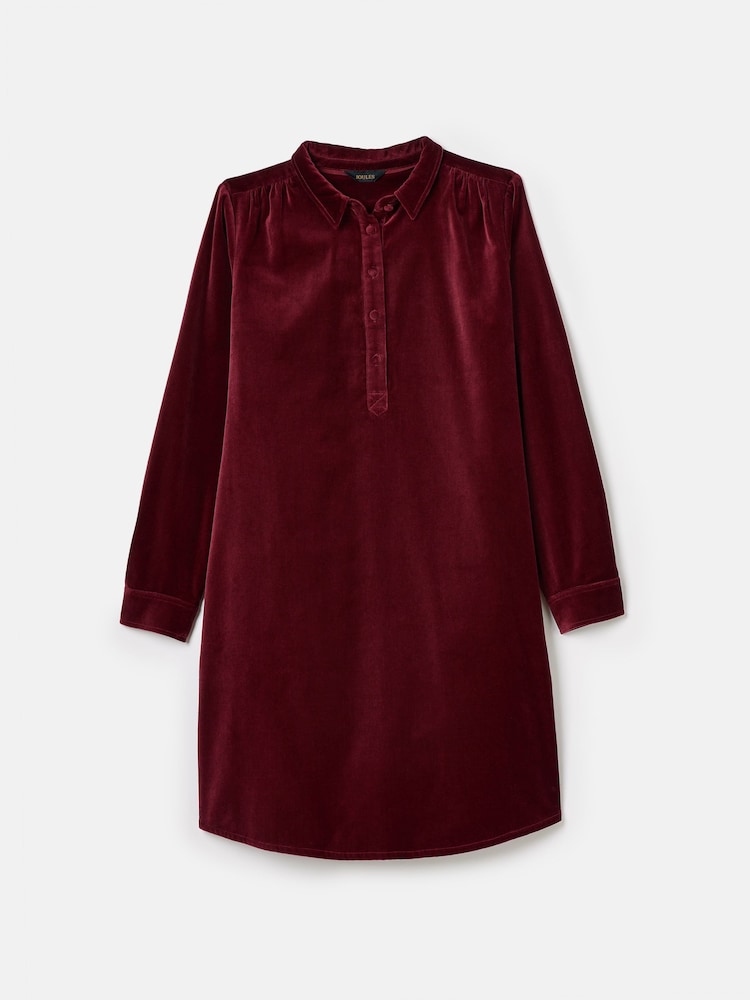 Joules Velvet Marlowe Red Nehru Collar Shirt Dress - Image 8 of 8