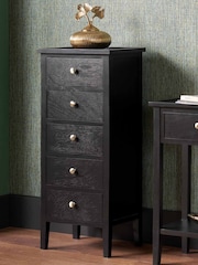 Pacific Satin Black Chelmsford Pine Wood 5 Drawer Tall Boy - Image 1 of 6