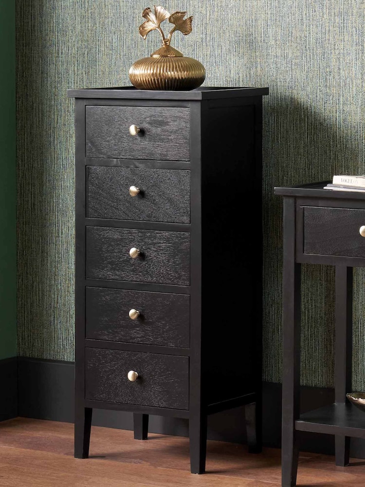 Pacific Satin Black Chelmsford Pine Wood 5 Drawer Tall Boy - Image 1 of 6