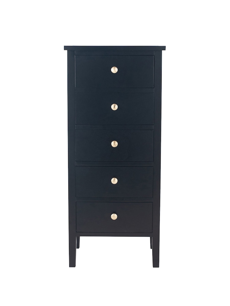 Pacific Satin Black Chelmsford Pine Wood 5 Drawer Tall Boy - Image 2 of 6