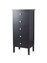 Pacific Satin Black Chelmsford Pine Wood 5 Drawer Tall Boy - Image 3 of 6