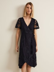 Phase Eight Blue Clara Tapework Wrap Dress - Image 3 of 6
