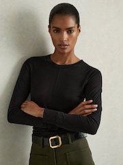 Reiss Black Sierra Ruched Side Crew-Neck Top - Image 1 of 6