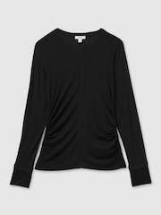 Reiss Black Sierra Ruched Side Crew-Neck Top - Image 2 of 6