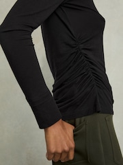Reiss Black Sierra Ruched Side Crew-Neck Top - Image 4 of 6