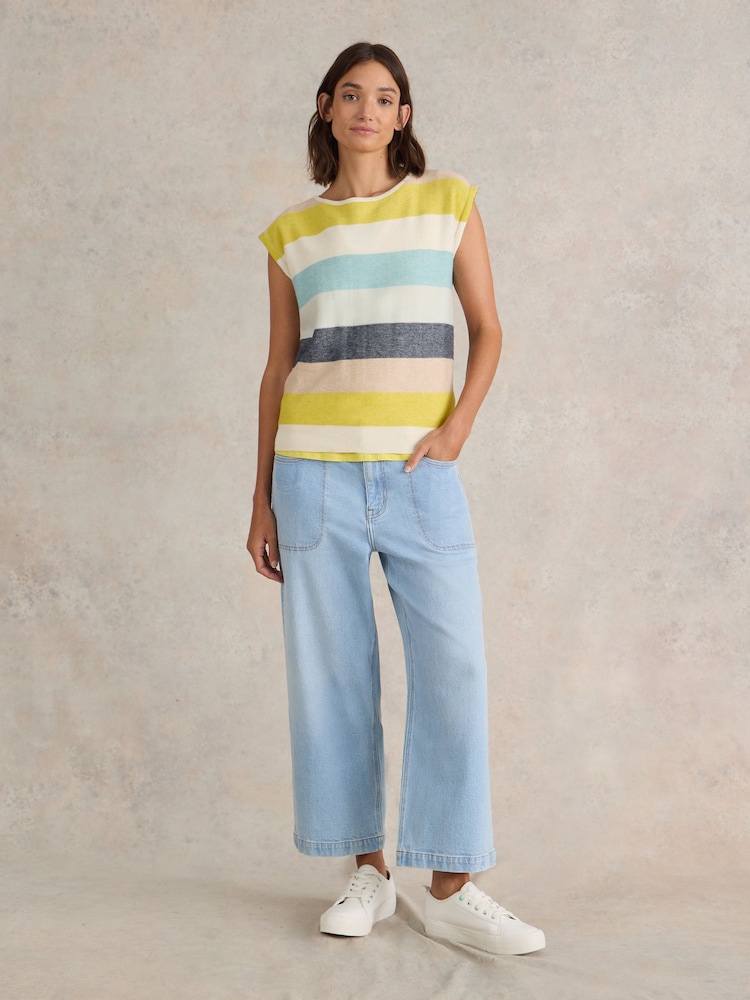 White Stuff Light Denim Tia Wide Leg Crop Jeans - Image 1 of 7 White Stuff Light Denim Tia Wide Leg Crop Jeans - Image 1 of 7