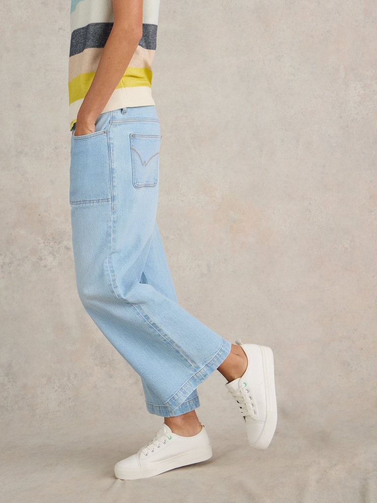 White Stuff Light Denim Tia Wide Leg Crop Jeans - Image 2 of 7 White Stuff Light Denim Tia Wide Leg Crop Jeans - Image 2 of 7