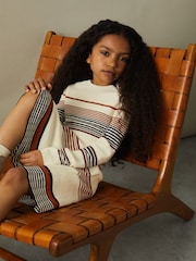 Reiss Camel Remi 9-13 yrs Knitted Striped Skater Dress - Image 1 of 4