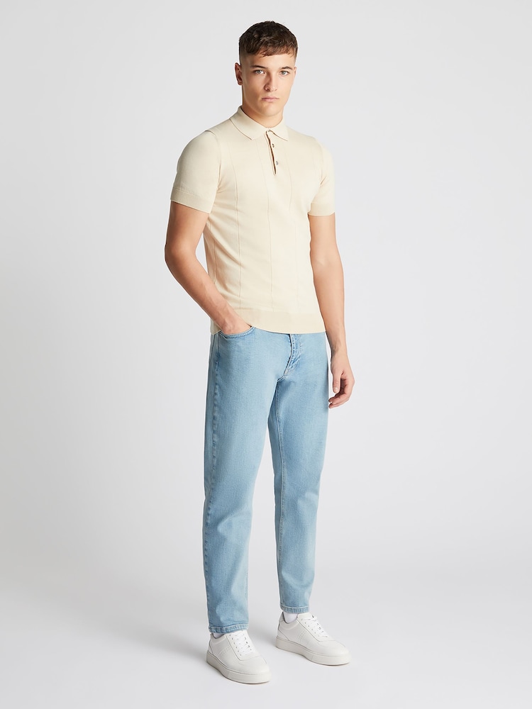 Remus Uomo Cream Slim Fit Knitted 100% Cotton Short Sleeve Polo Shirt - Image 2 of 6