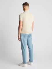 Remus Uomo Cream Slim Fit Knitted 100% Cotton Short Sleeve Polo Shirt - Image 3 of 6