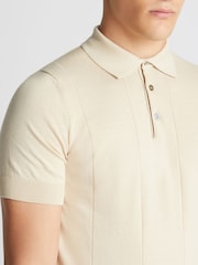 Remus Uomo Cream Slim Fit Knitted 100% Cotton Short Sleeve Polo Shirt - Image 5 of 6